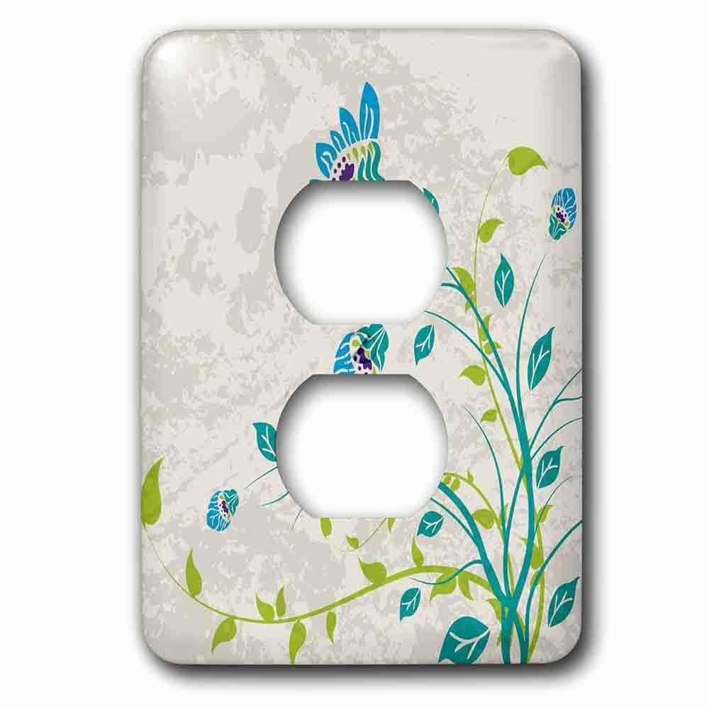 Single Duplex Outlet With Lime Green Blue Turquoise And Purple Art Nouveau Style Flowers On Grunge Floral Decorative Nature
