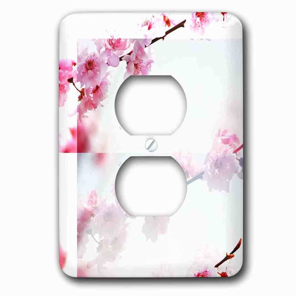 Single Duplex Outlet With Inspired Pink Cherry Blossom Flowers Floral Print