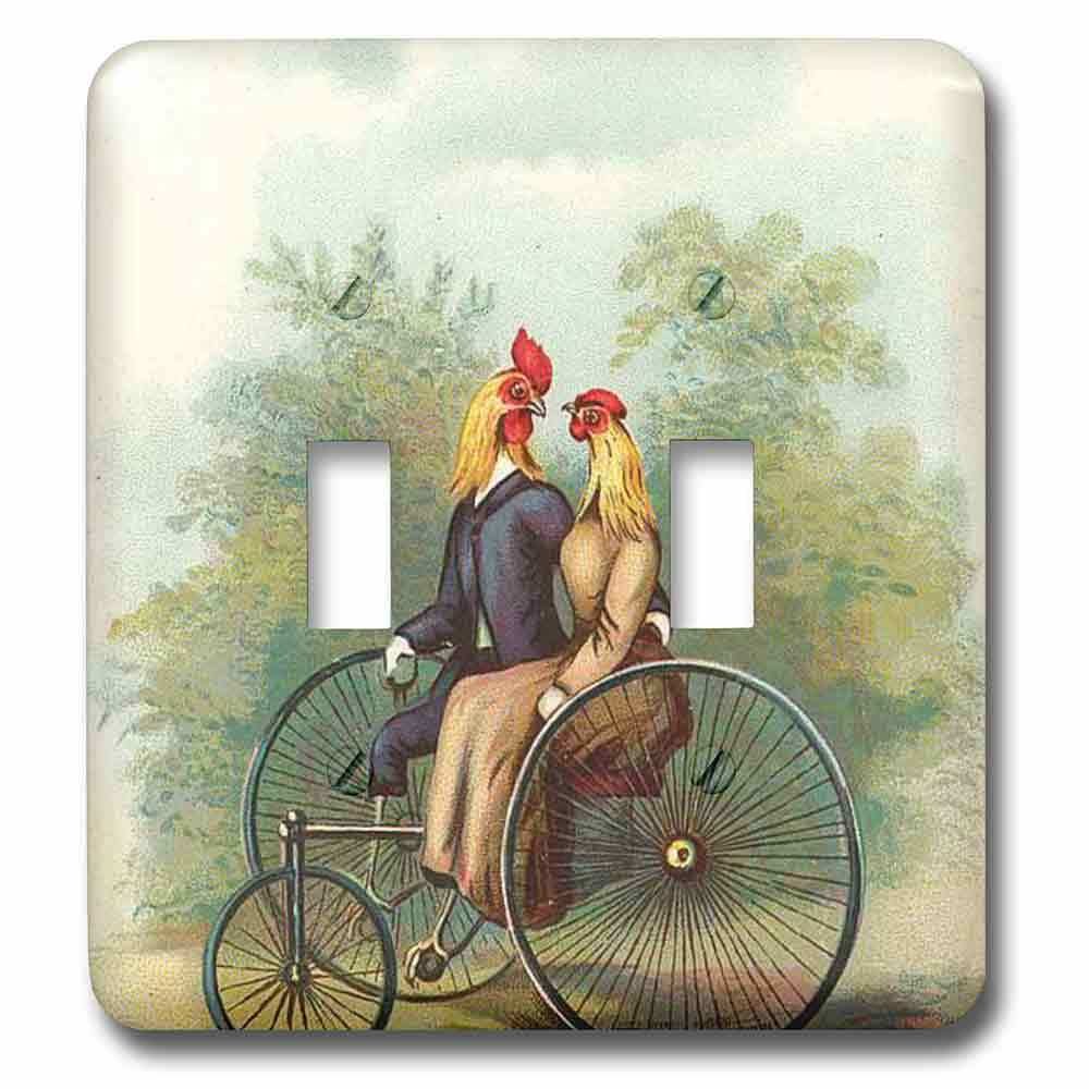 Double Toggle Switch Plate With Rooster Courtship