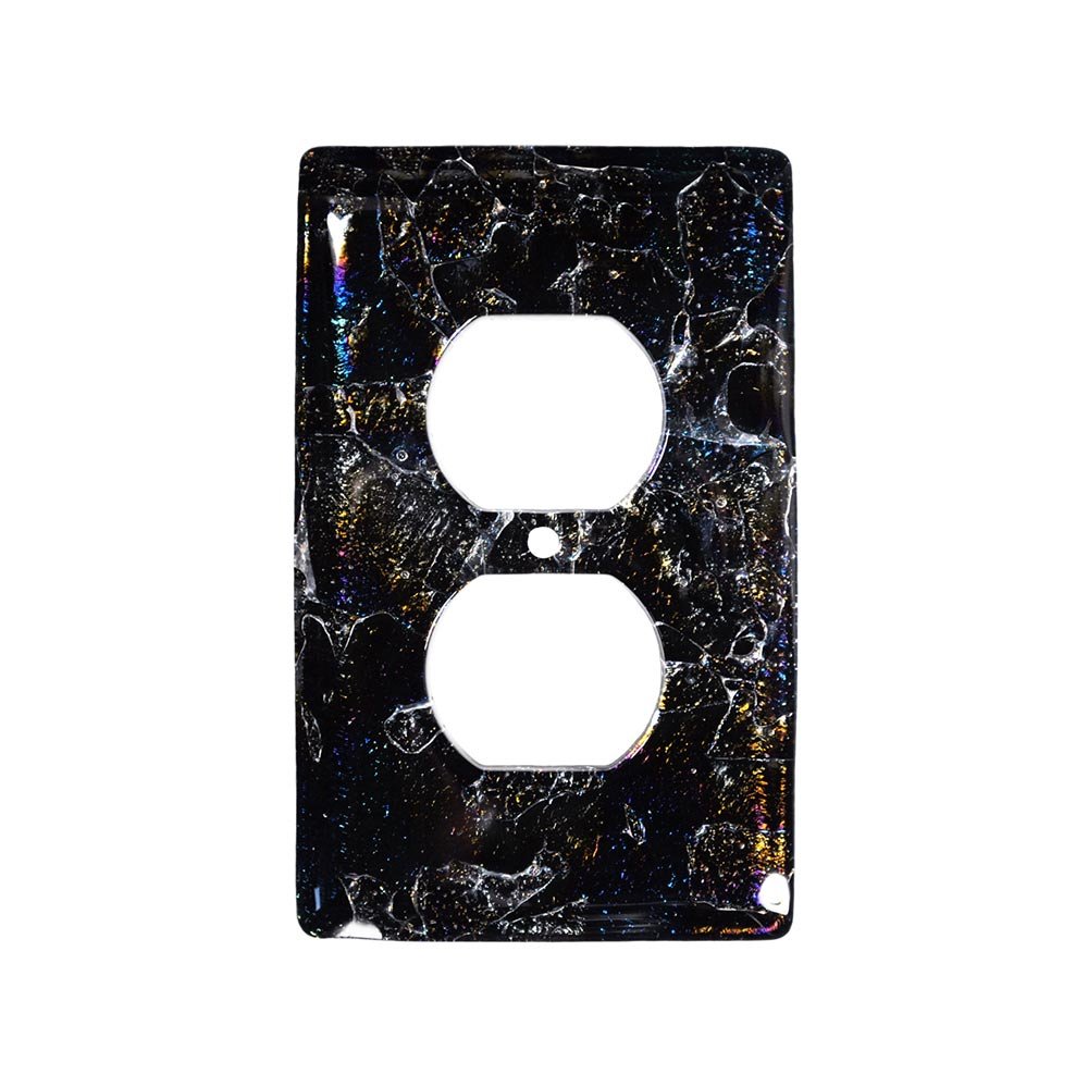 Single Outlet Glass Switchplate in Fractures Black
