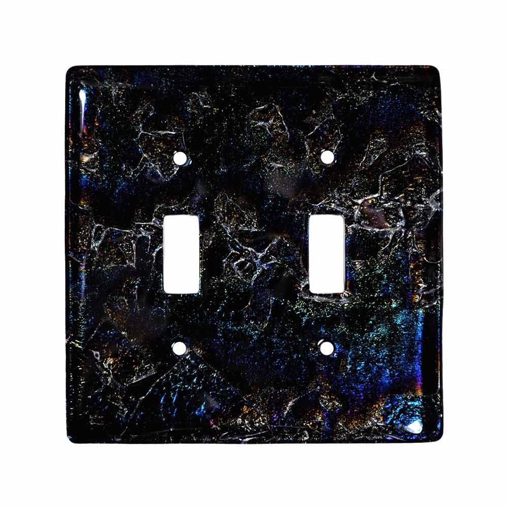 Double Toggle Glass Switchplate in Fractures Black