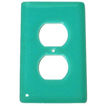 Single Outlet Glass Switchplate in Light Aqua Blue
