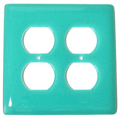 Double Outlet Glass Switchplate in Light Aqua Blue