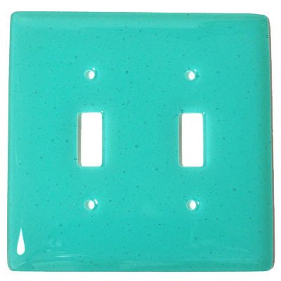 Double Toggle Glass Switchplate in Light Aqua Blue