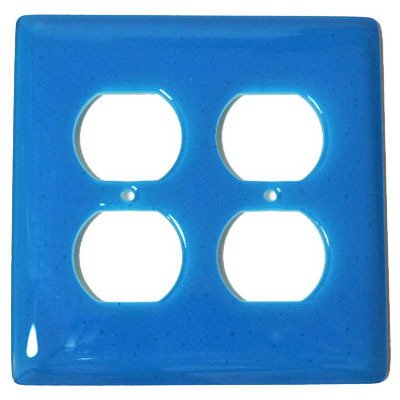 Double Outlet Glass Switchplate in Turquoise Blue