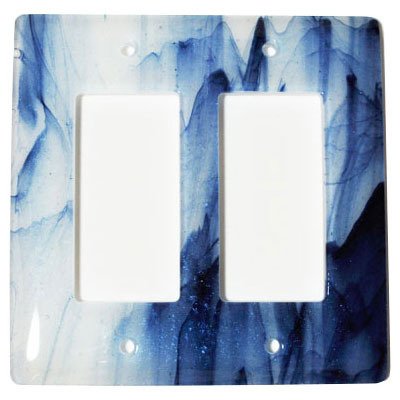 Double Rocker Glass Switchplate in Metallic Blue Clear Swirl