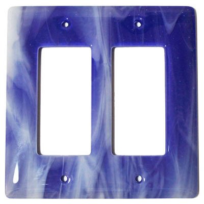 Double Rocker Glass Switchplate in White Swirl & Cobalt Blue