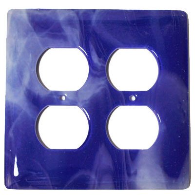 Double Outlet Glass Switchplate in White Swirl & Cobalt Blue