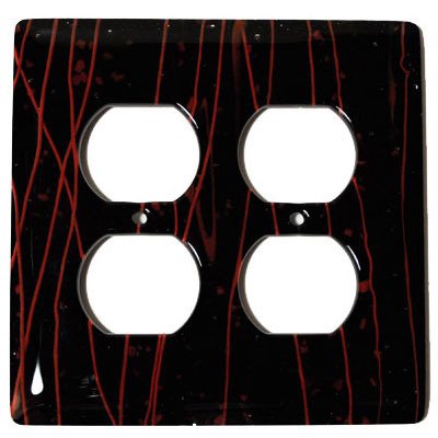 Double Outlet Glass Switchplate in Black & Red