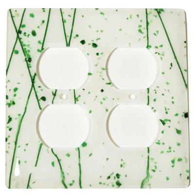 Double Outlet Glass Switchplate in Green & White