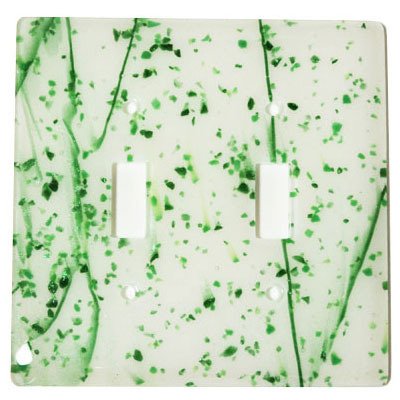 Double Toggle Glass Switchplate in Green & White