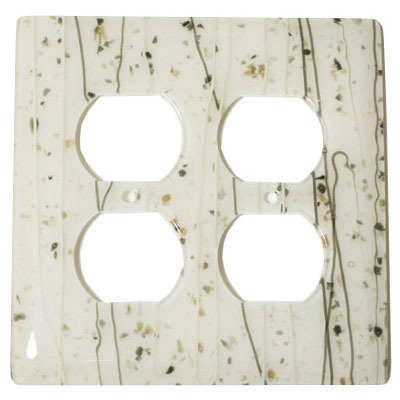 Double Outlet Glass Switchplate in Vanilla & White