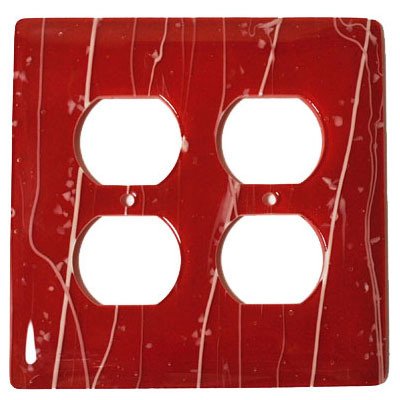 Double Outlet Glass Switchplate in White & Red