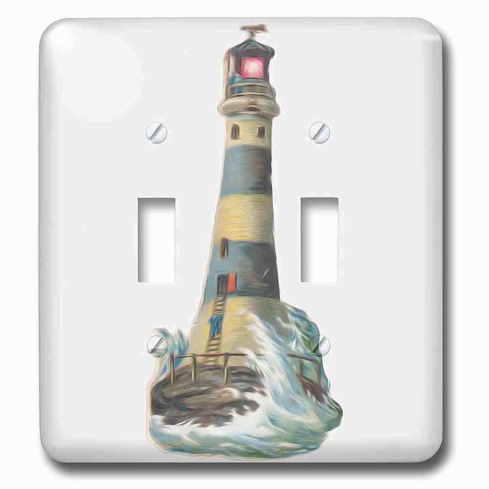 Double Toggle Wallplate With Vintage Antique Lighthouse And Waves Victorian Nautical Vignette