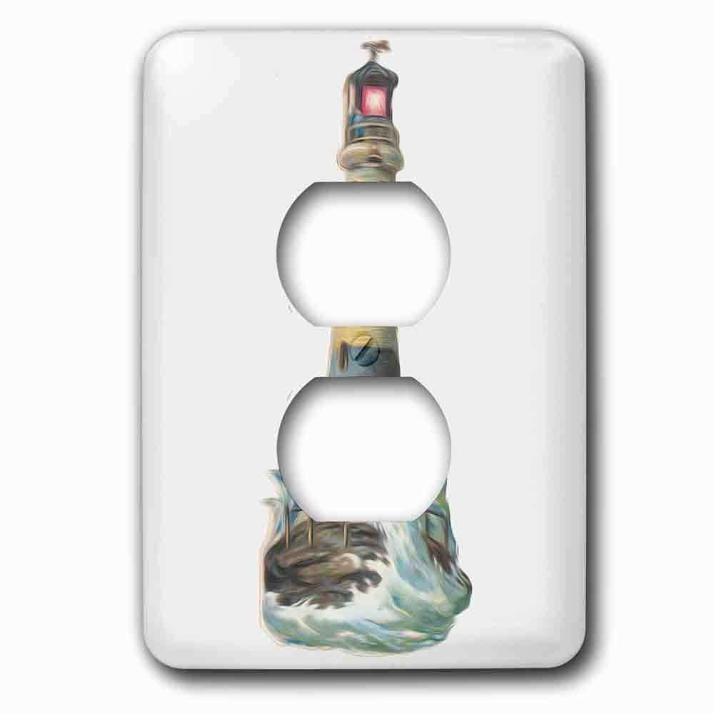 Single Duplex Outlet With Vintage Antique Lighthouse And Waves Victorian Nautical Vignette
