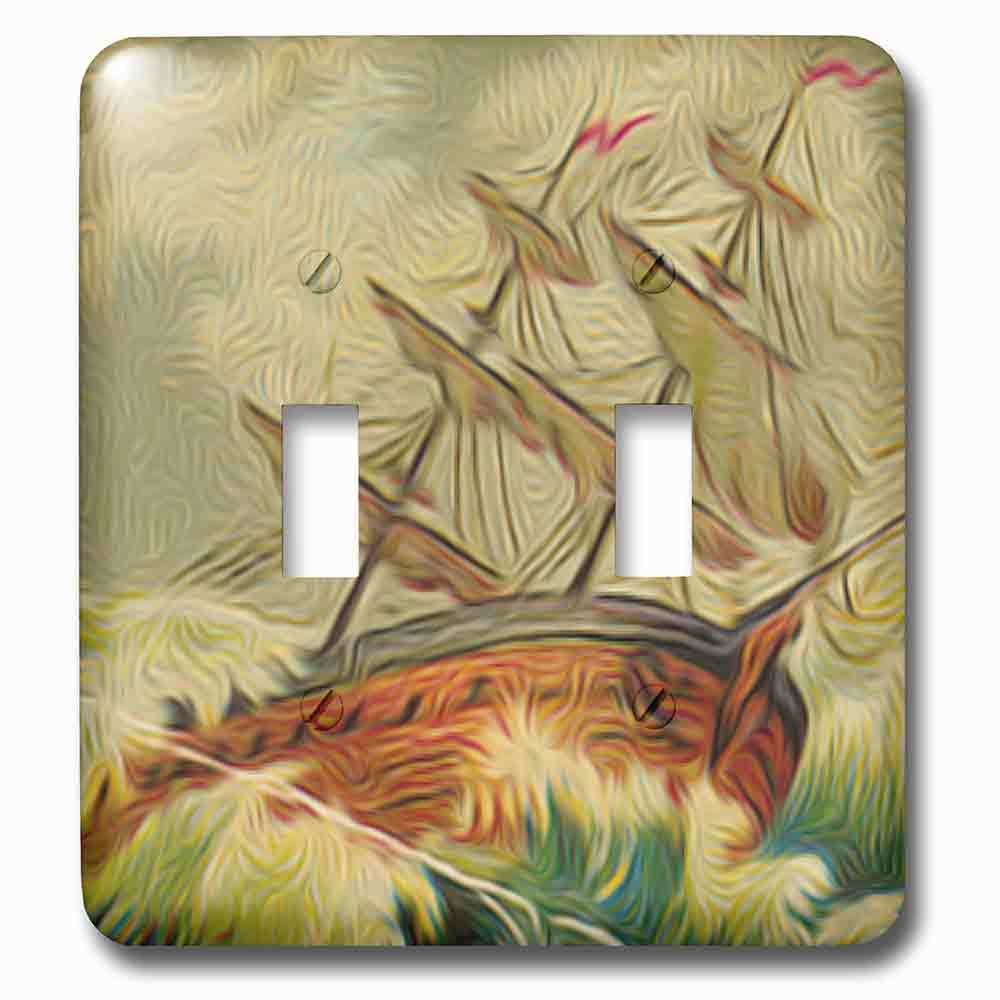 Double Toggle Wallplate With Vintage Boat On Rough Waters At Sea Nautical Illustration