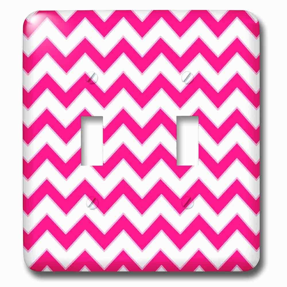 Double Toggle Wallplate With Chevron Pattern Hot Pink And White Zigzag