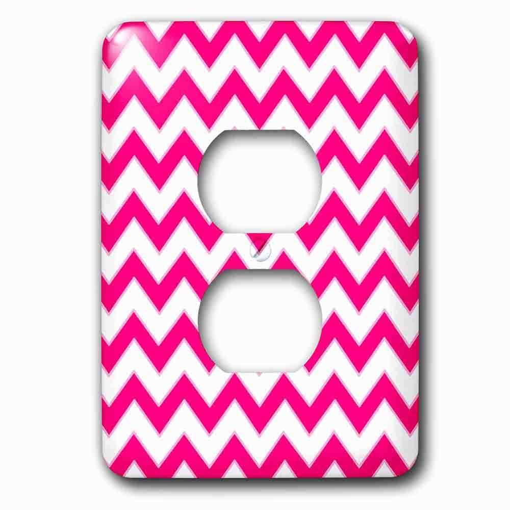 Single Duplex Outlet With Chevron Pattern Hot Pink And White Zigzag