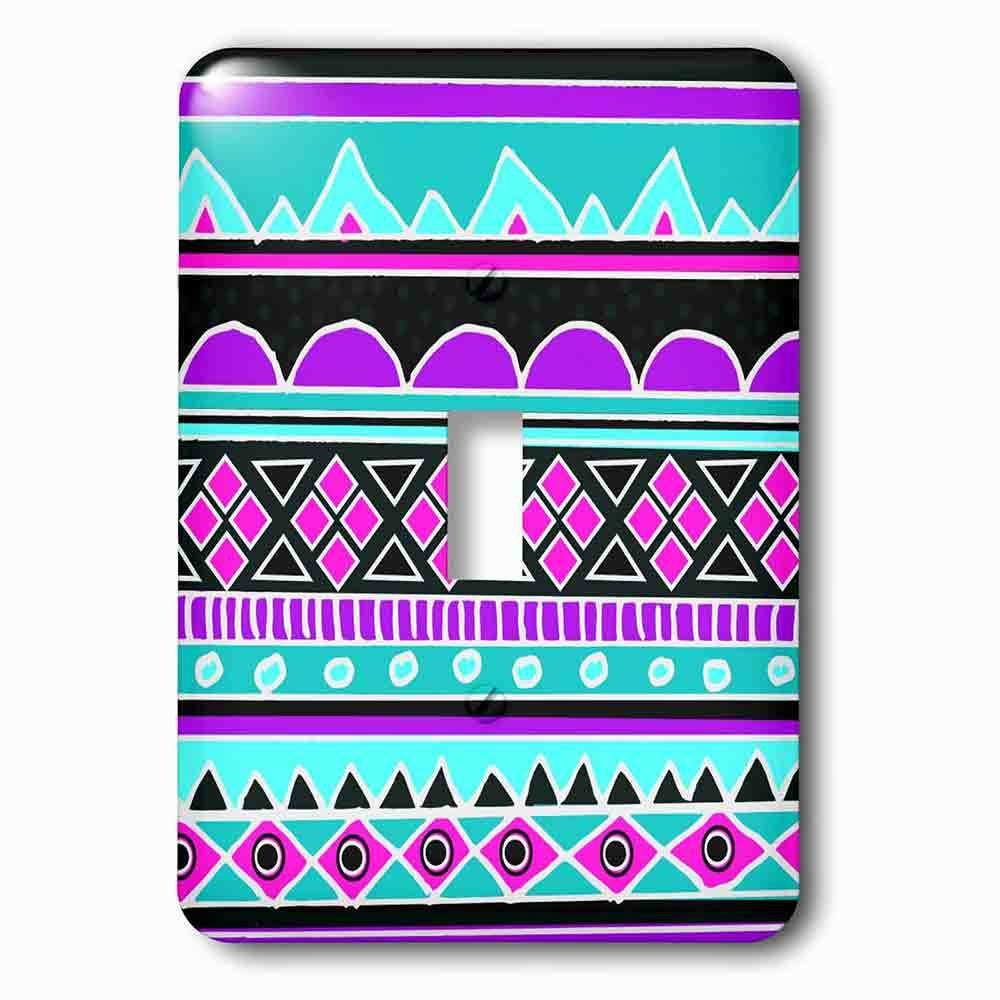 Single Toggle Wallplate With Bright Tribal Pattern Neon Blue Fluorescent Hot Pink Purple Black 80S Aztec Zigzag Patterned Rows