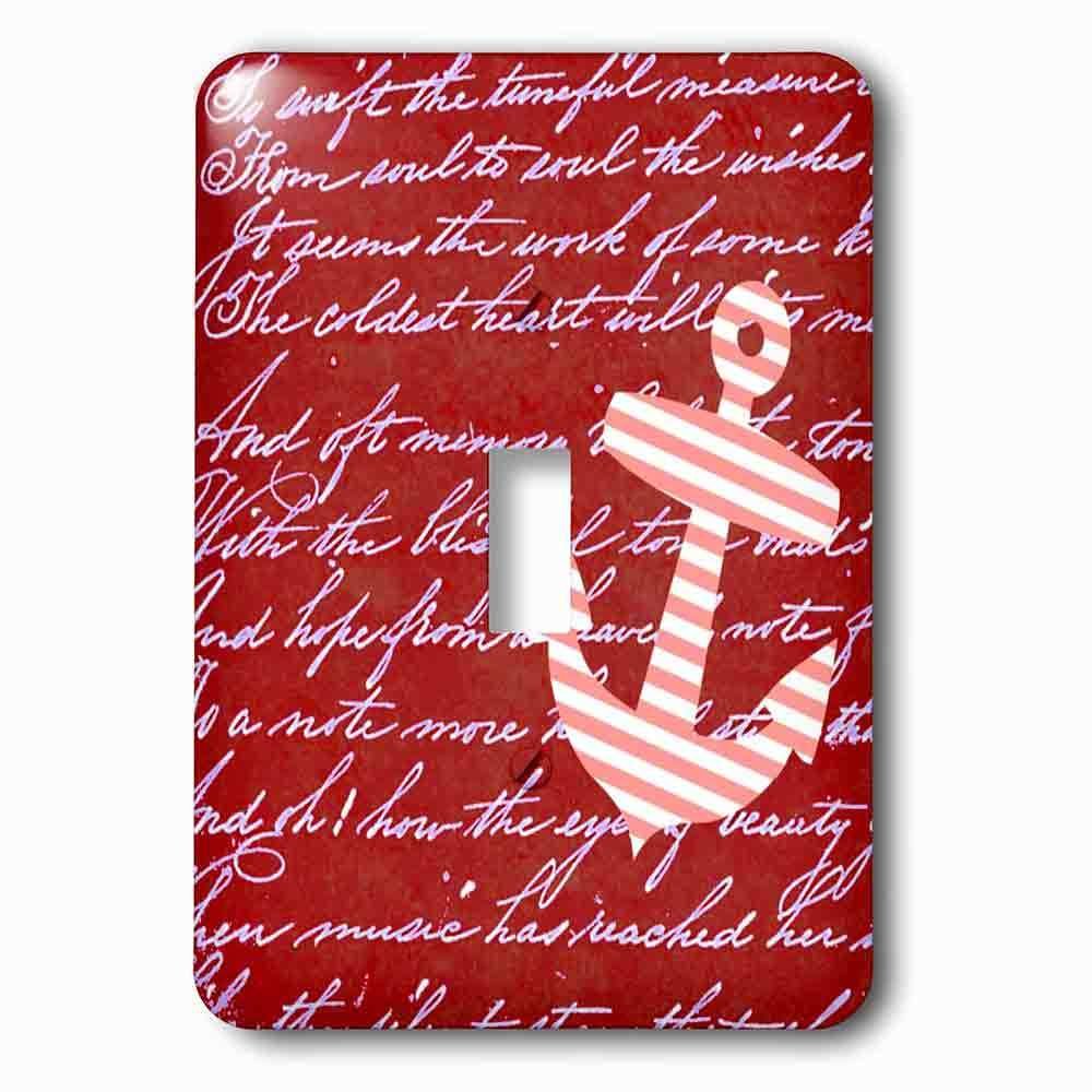 Single Toggle Wallplate With Red And White Stripes Anchor On Handwritten Vintage Burgundy Striped Sailor Nautical Design