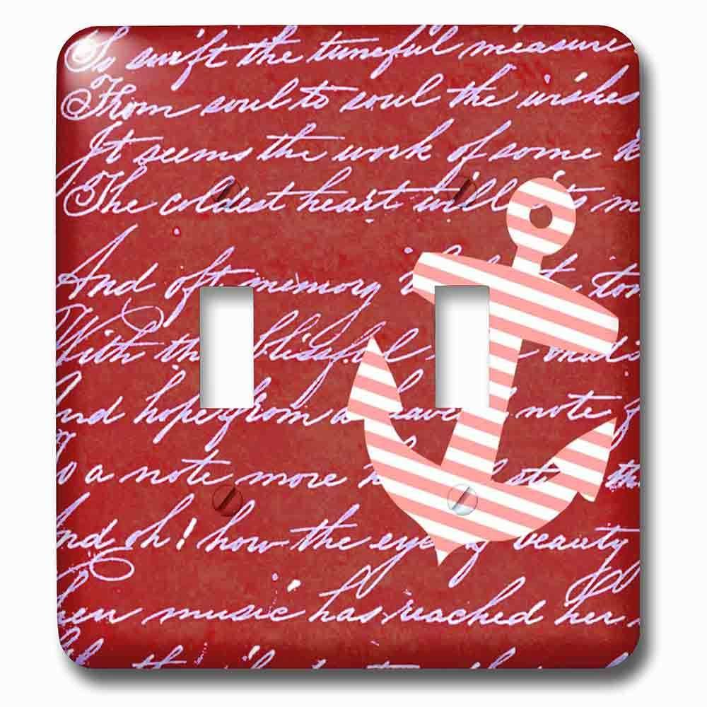 Double Toggle Wallplate With Red And White Stripes Anchor On Handwritten Vintage Burgundy Striped Sailor Nautical Design