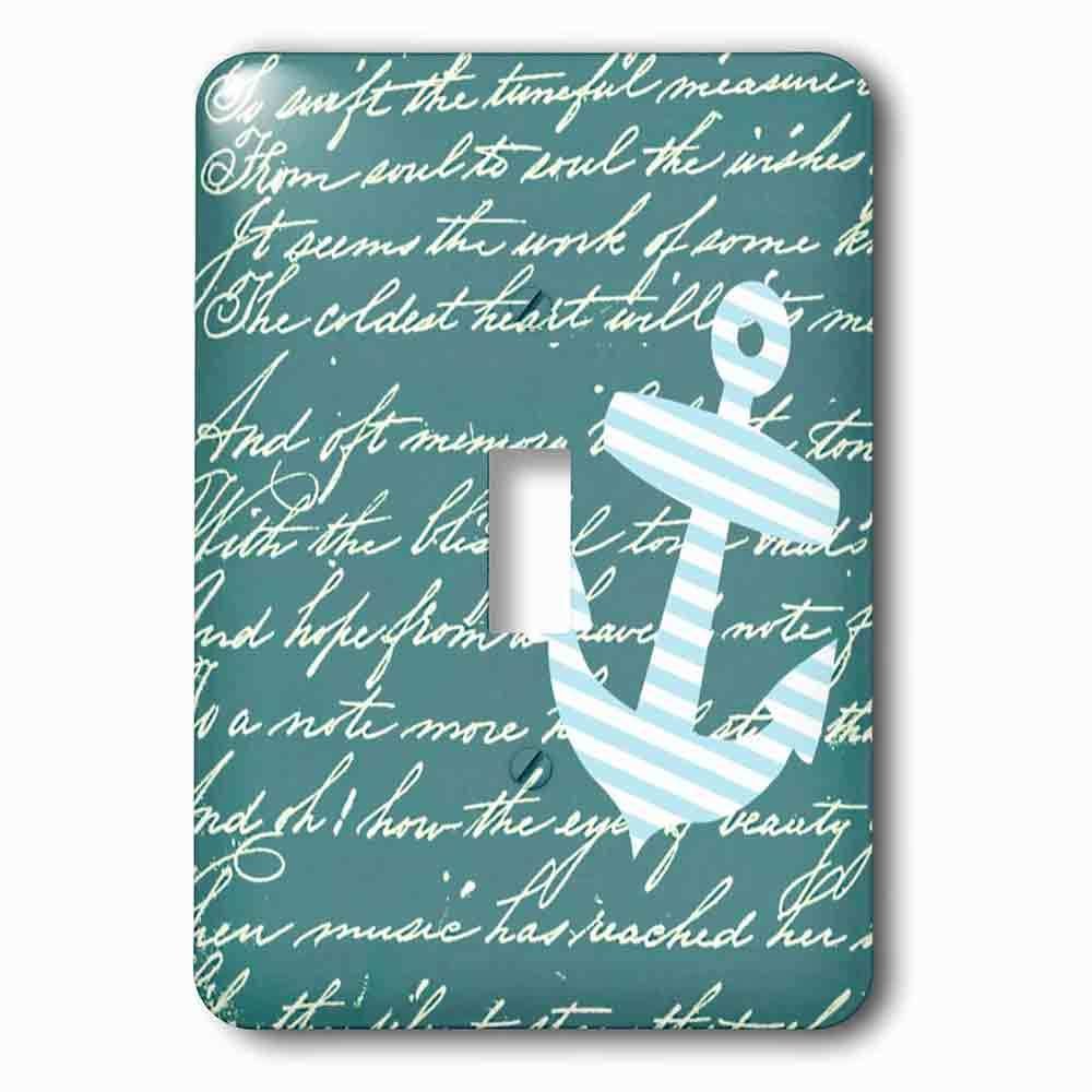 Single Toggle Wallplate With Turquoise Anchor With Teal Blue Background And Handwriting Trendy Striped Sailor Nautical Design