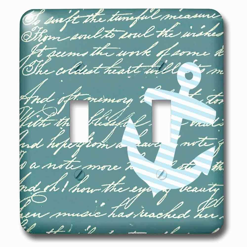 Double Toggle Wallplate With Turquoise Anchor With Teal Blue Background And Handwriting Trendy Striped Sailor Nautical Design