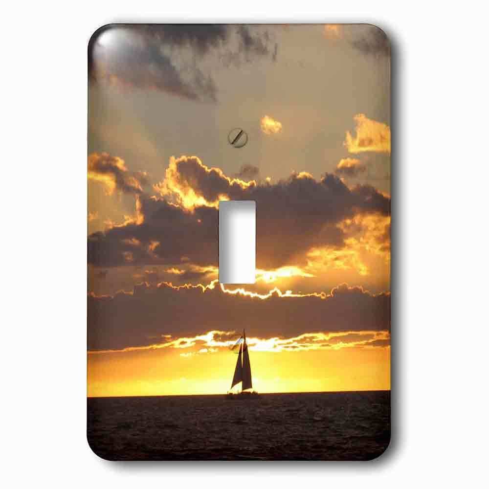 Single Toggle Wallplate With Sailboat At Sunset Sailing Boat Ship With Sails At Sea Ocean Yellow Sailor Sail Nautical Photography
