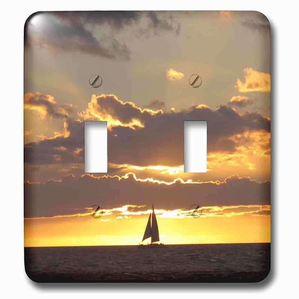 Double Toggle Wallplate With Sailboat At Sunset Sailing Boat Ship With Sails At Sea Ocean Yellow Sailor Sail Nautical Photography
