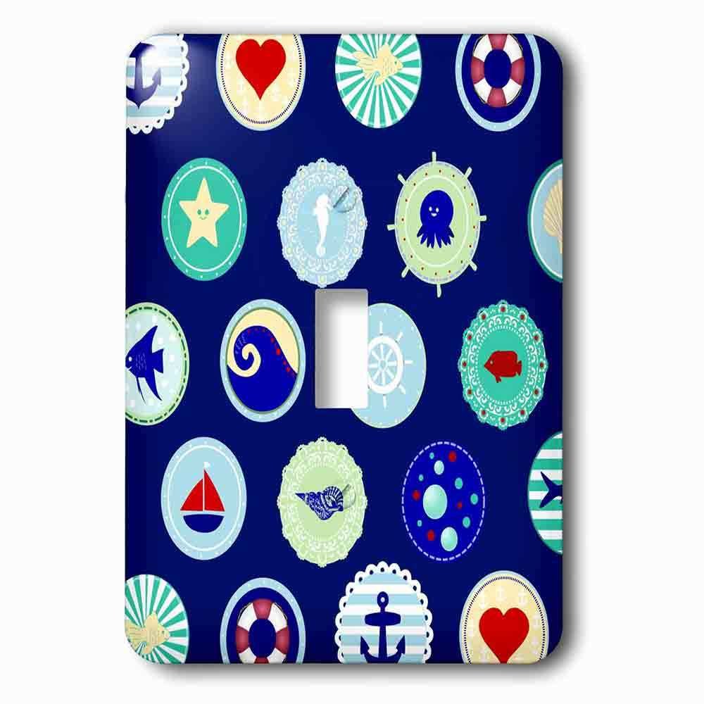 Single Toggle Wallplate With Sea Blue Nautical Decor Pattern Sailor Ocean Theme With Boat Fish Anchors And Aquatic Marine Life