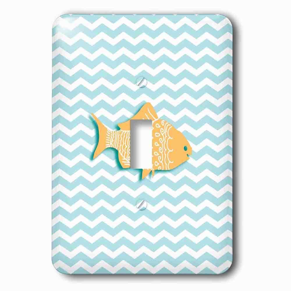 Single Toggle Wallplate With Blue And White Chevron Sea Waves And Cute Orange Fish Nautical Goldfish On Zig Zags Ocean Zigzags
