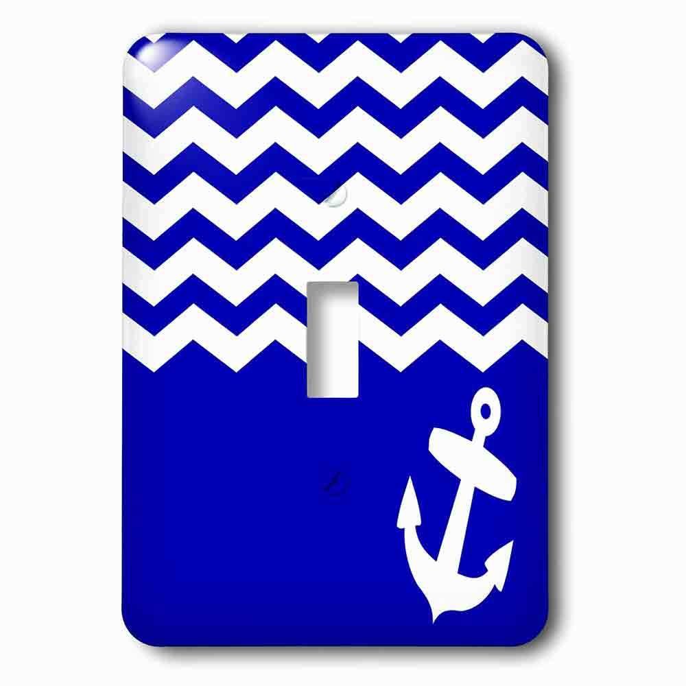 Single Toggle Wallplate With Navy Blue And White Chevron With Nautical Anchor Sailor Zig Zag Pattern Waves Sea Ocean Zigzags