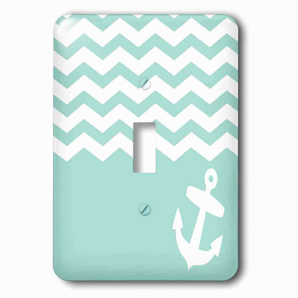 Single Toggle Wallplate With Mint And White Chevron With Nautical Anchor Pastel Aqua Blue Zigzag Pattern Sea Wave Zig Zags