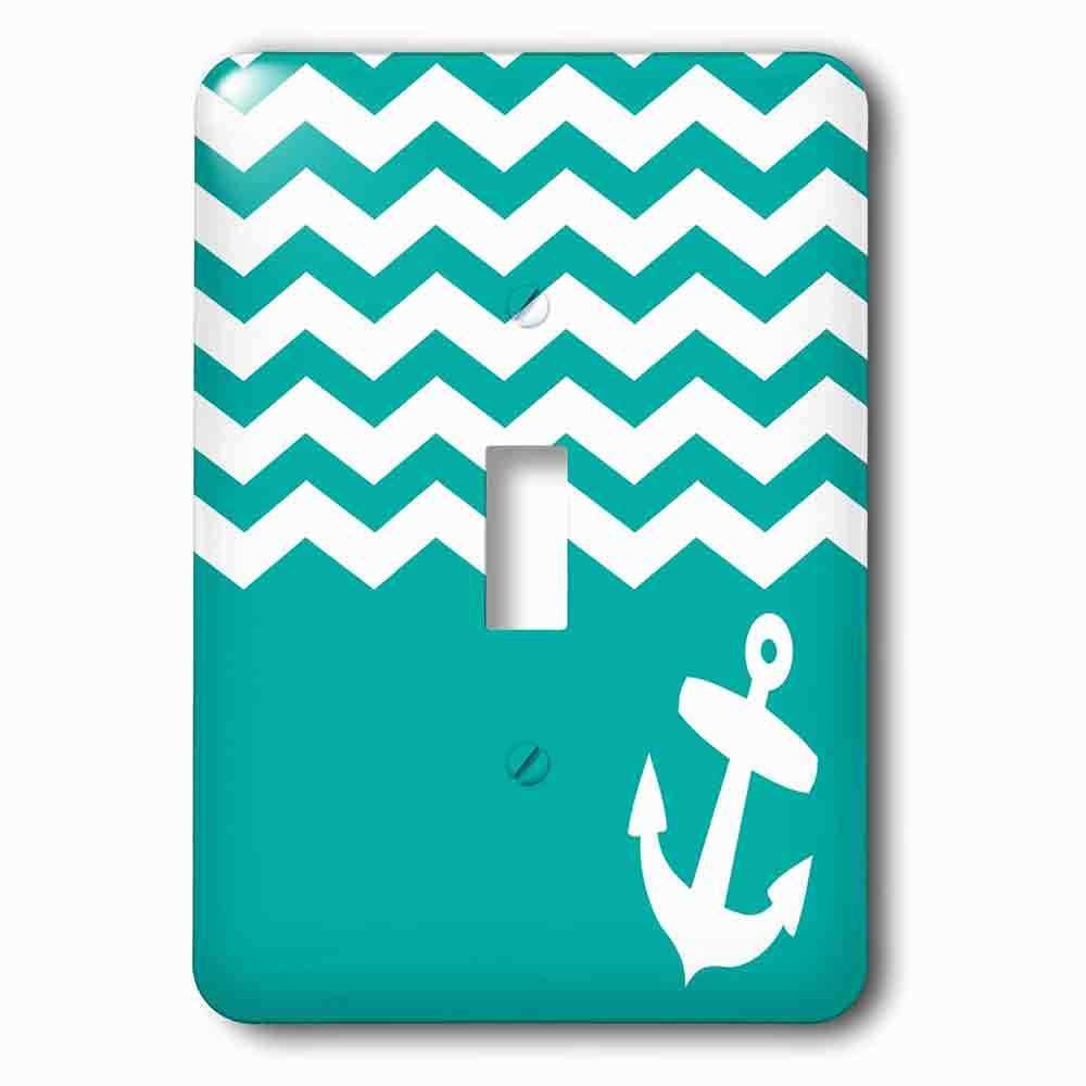 Single Toggle Wallplate With Turquoise And White Chevron With Nautical Anchor Sailor Zigzag Pattern Waves Teal Blue Green