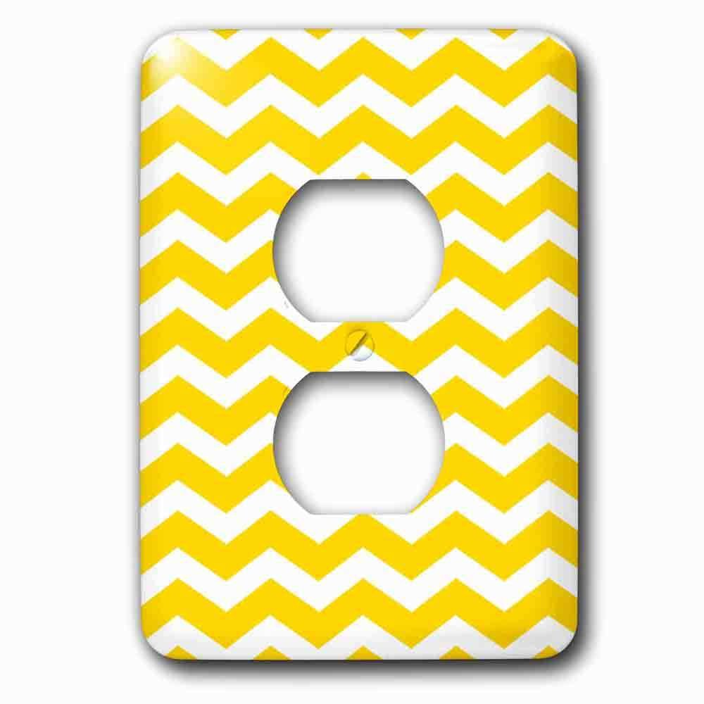Single Duplex Outlet With Yellow And White Chevron Zig Zag Pattern Modern Contemporary Zigzag Stripes Trendy Zig Zags