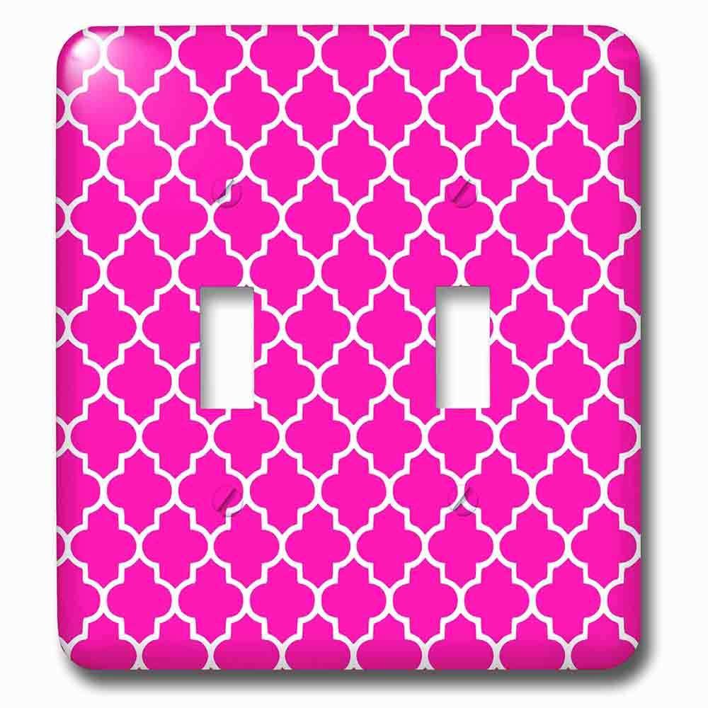 Double Toggle Wallplate With Hot Pink Quatrefoil Pattern Girly Moroccan Style Modern Contemporary Geometric Clover Lattice