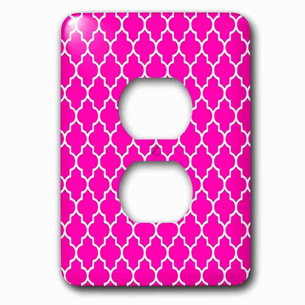 Single Duplex Outlet With Hot Pink Quatrefoil Pattern Girly Moroccan Style Modern Contemporary Geometric Clover Lattice