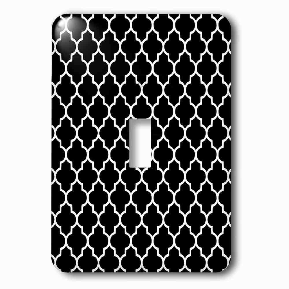 Single Toggle Wallplate With Black Quatrefoil Pattern Stylish Moroccan Tile Style Modern Elegant Geometric Clover Lattice