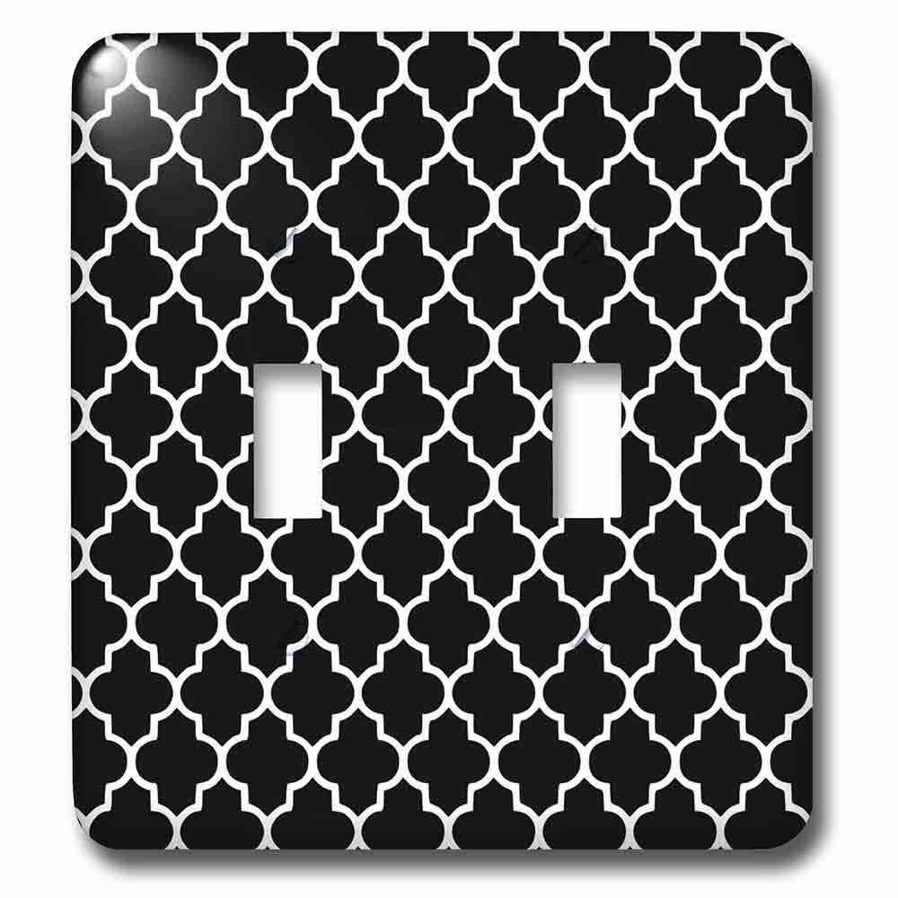 Double Toggle Wallplate With Black Quatrefoil Pattern Stylish Moroccan Tile Style Modern Elegant Geometric Clover Lattice