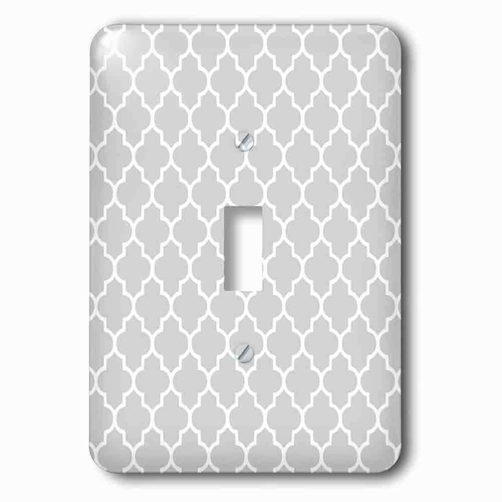 Single Toggle Wallplate With Light Gray Quatrefoil Pattern Grey Moroccan Tile Style Modern Silver Geometric Clover Lattice