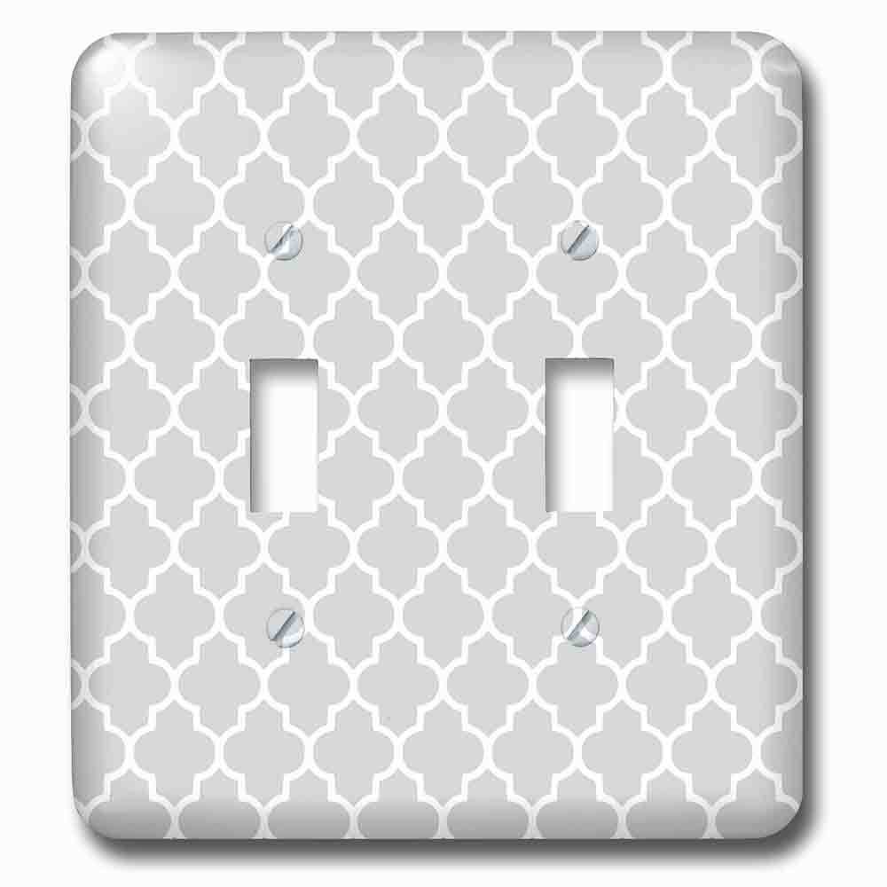 Double Toggle Wallplate With Light Gray Quatrefoil Pattern Grey Moroccan Tile Style Modern Silver Geometric Clover Lattice