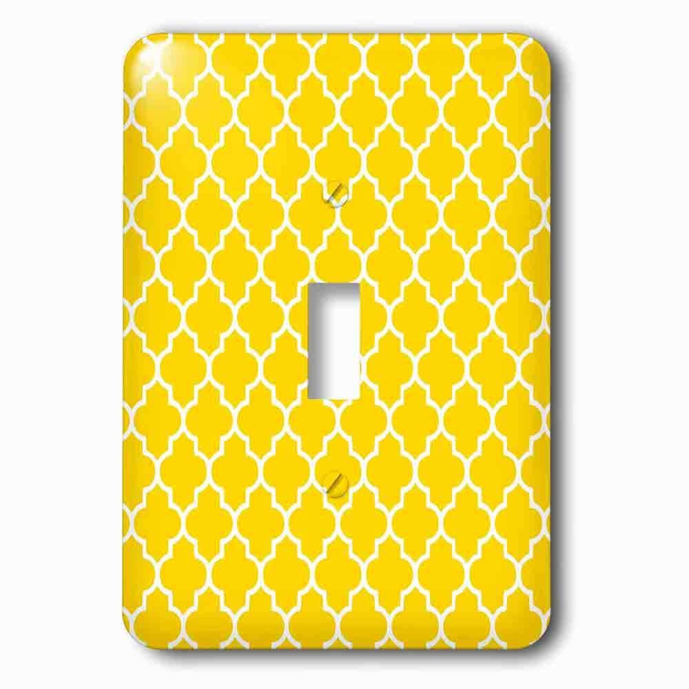 Single Toggle Wallplate With Yellow Quatrefoil Pattern Contemporary Moroccan Tiles Modern White Geometric Clover Lattice