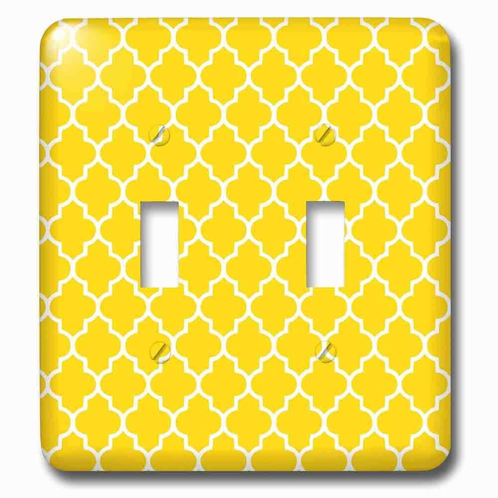 Double Toggle Wallplate With Yellow Quatrefoil Pattern Contemporary Moroccan Tiles Modern White Geometric Clover Lattice