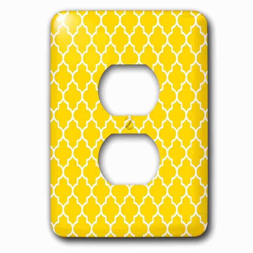 Single Duplex Outlet With Yellow Quatrefoil Pattern Contemporary Moroccan Tiles Modern White Geometric Clover Lattice