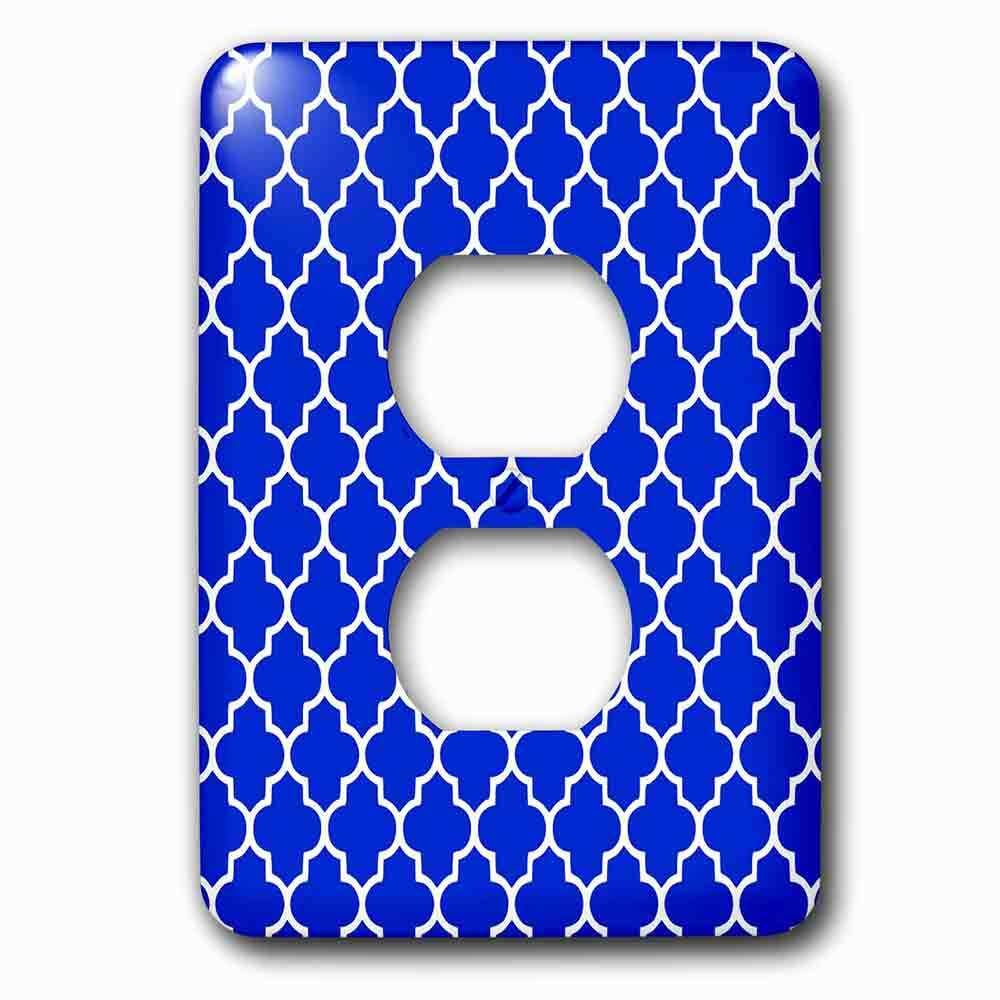 Single Duplex Outlet With Navy Blue Quatrefoil Pattern Dark Blue Moroccan Tiles Classic Stylish Geometric Clover Lattice