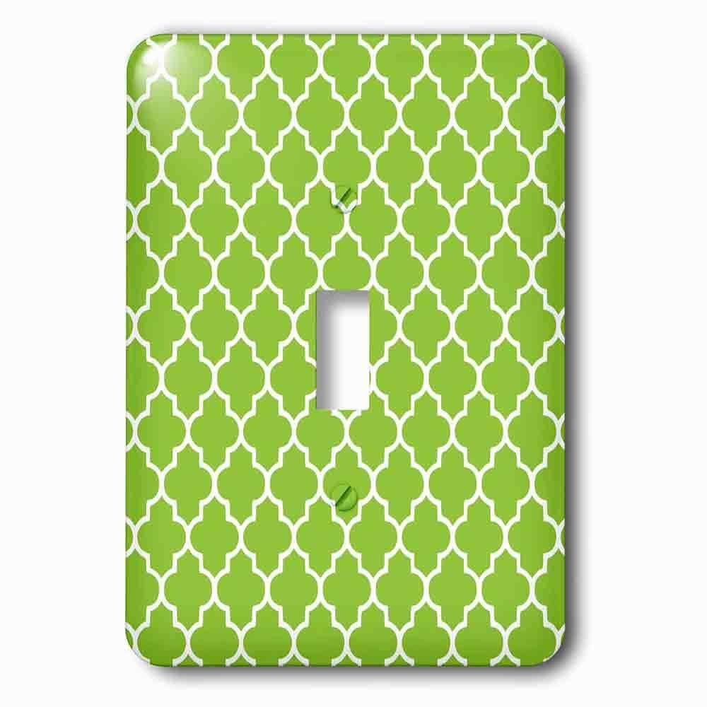 Single Toggle Wallplate With Bright Green Quatrefoil Pattern Lime Moroccan Tiles Retro Islamic Art White Geometric Clover Lattice