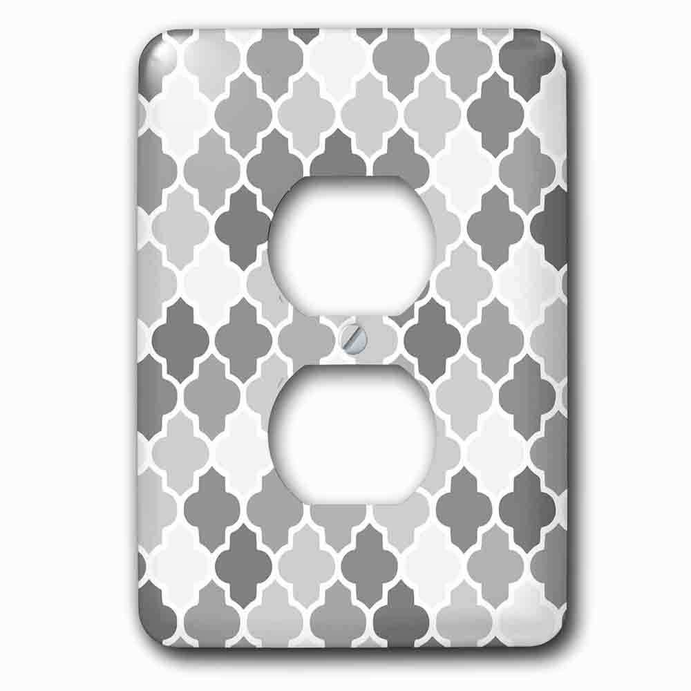 Single Duplex Outlet With Gray Quatrefoil Pattern In Different Shades Of Grey Trendy Moroccan Style Lattice Tiles
