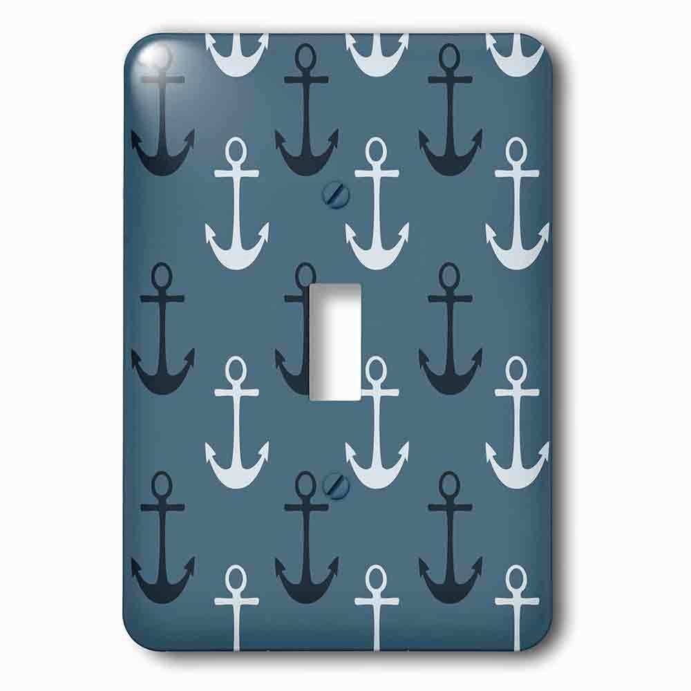 Single Toggle Wallplate With Nautical Anchors In Blue And White Beach Theme