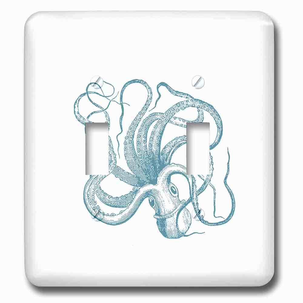 Double Toggle Wallplate With Blue Octopus Nautical Vintage Beach Theme Sea Art