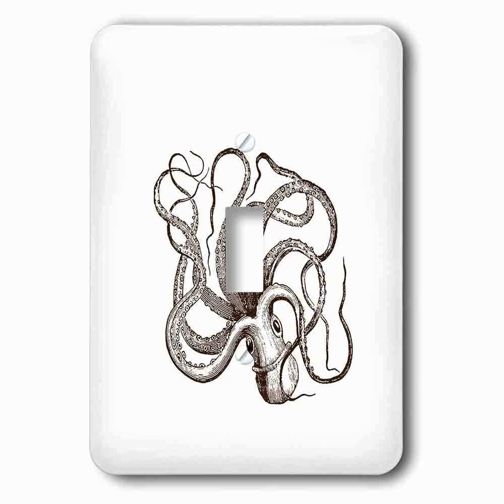 Single Toggle Wallplate With Brown Octopus Vintage Nautical Ocean Beach Theme Art
